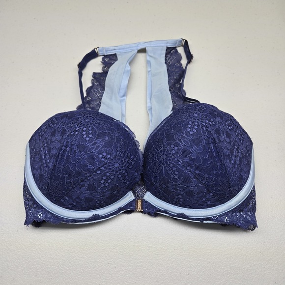 PINK Victoria's Secret Women Bra 32DD Navy Blue Light Floral Date Push Up - Picture 1 of 11